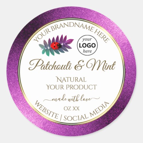 Purple Glitter White Product Labels Ladybug Logo