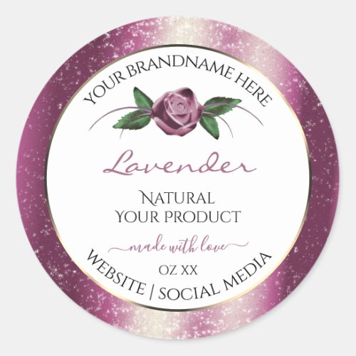 Purple Glitter White Product Labels Rose Flower