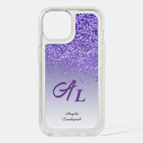 Purple Glitter with Big Initials  Name iPhone 15 Case