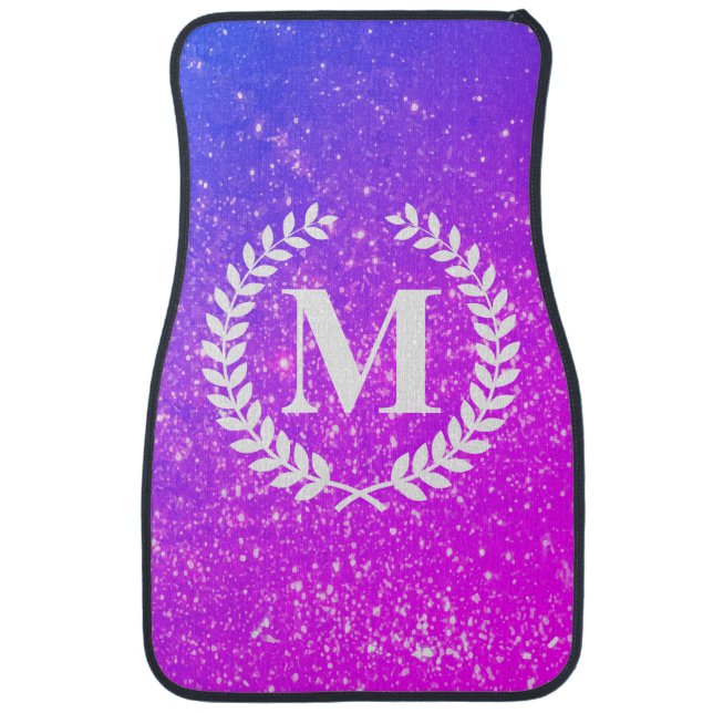 Purple Glitter With Monogram Car Floor Mat (Front)