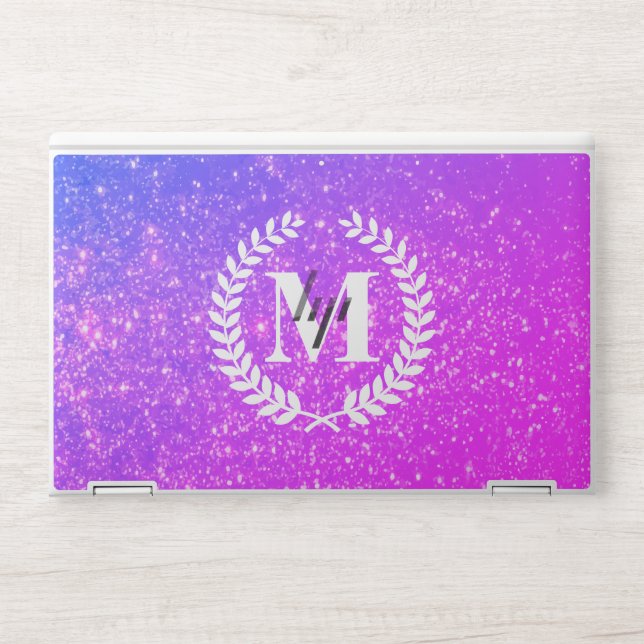 Purple Glitter With Monogram HP Laptop Skin (Front)