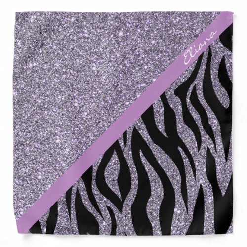 Purple Glitter Zebra Animal Print Custom Name Bandana