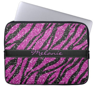 Purple Glitter Zebra Print Monogram Laptop Sleeve
