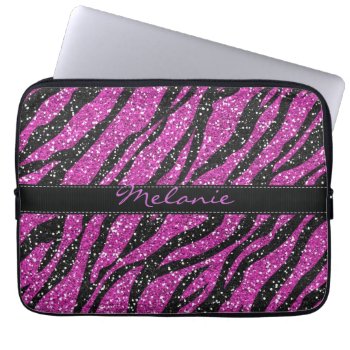 Purple Glitter Zebra Print Monogram Laptop Sleeve by ProfessionalDevelopm at Zazzle