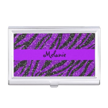 Purple Glitter Zebra Stripe Business Card Holder by ProfessionalDevelopm at Zazzle