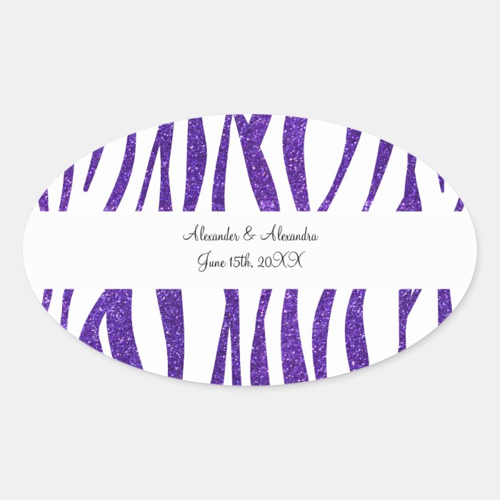 Purple glitter zebra stripes wedding favors stickers