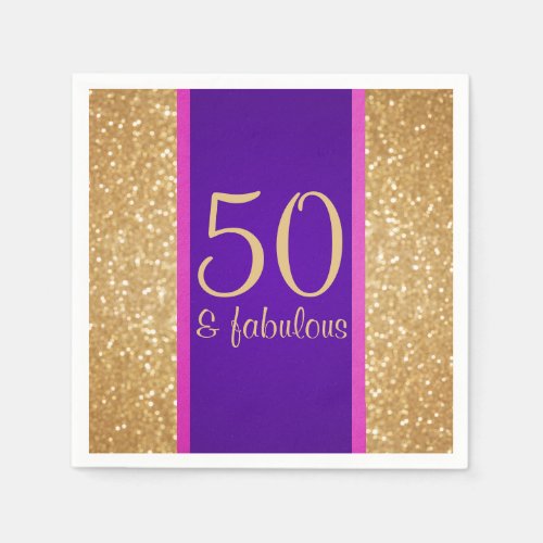 Purple  Glittery 50  Fabulous 50th Birthday Napkins