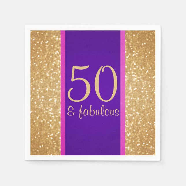 Purple & Glittery 50 & Fabulous 50th Birthday Napkins (Front)