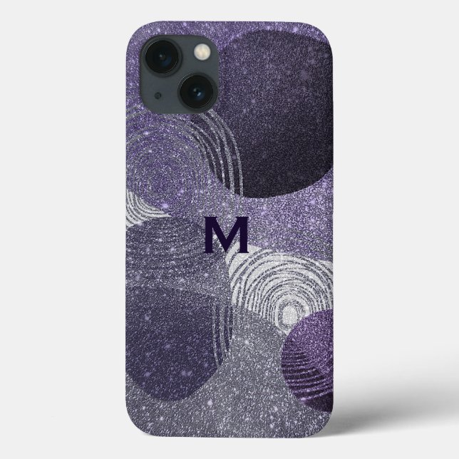 Purple Glittery Abstract Monogrammed Case-Mate iPhone Case (Back)