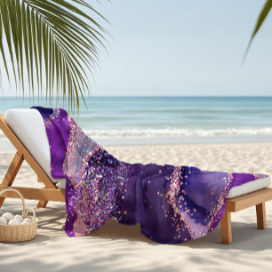 Purple Glittery Agate Texture Beach Towel