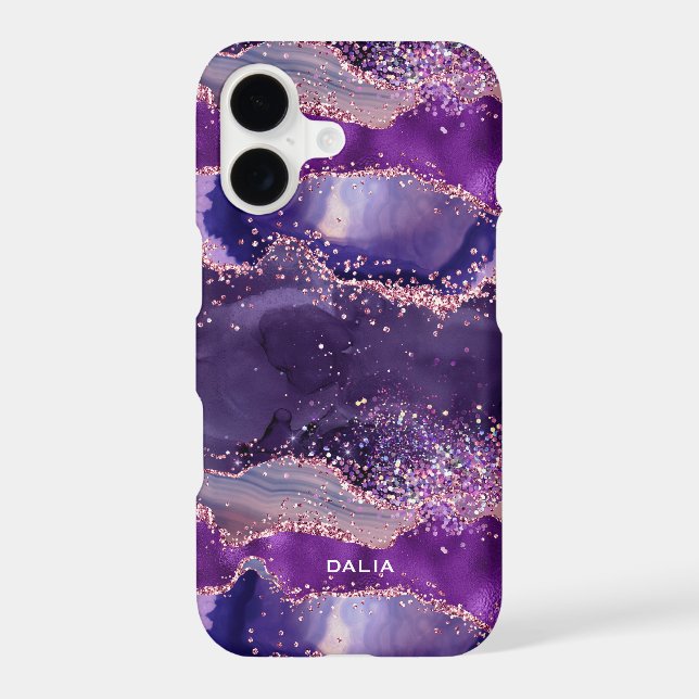 Purple Glittery Agate Texture iPhone Case (Back)