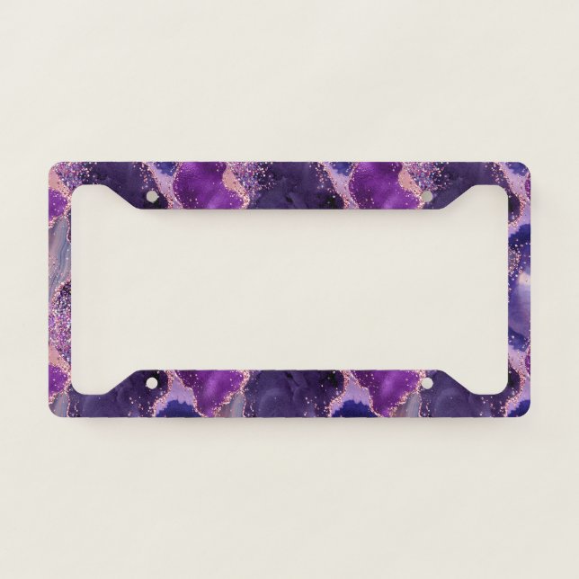 Purple Glittery Agate Texture License Plate Frame (Front)