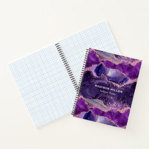 Purple glittery agate texture modern design notebook
