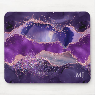 Purple Glittery Agate Texture Mouse Pad