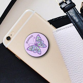 Purple Glittery Butterfly Personalized PopSocket