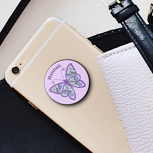 Purple Glittery Butterfly Personalized PopSocket (Creator Uploaded)