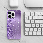 Purple Glittery Glam Girly Signature Case-Mate iPhone 14 Pro Max Case<br><div class="desc">Girly faux sparkly purple glitter highlights on the left edge over a faux amethyst purple brushed metal foil.
The modern girly signature features an elegant white calligraphy font with decorative tails. 
Customize the font styles to create your own phone gear.</div>