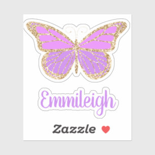 Purple Glittery Gold Butterfly Name Sticker