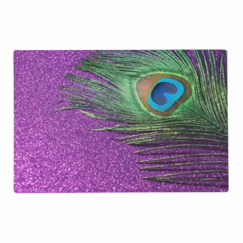 Purple Glittery Peacock Feather Placemat by Peacocks at Zazzle