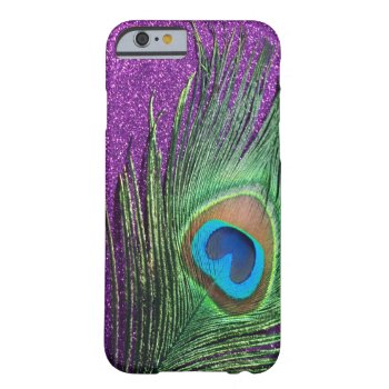Purple Glittery Peacock Feather Still Life Barely There Iphone 6 Case by Peacocks at Zazzle