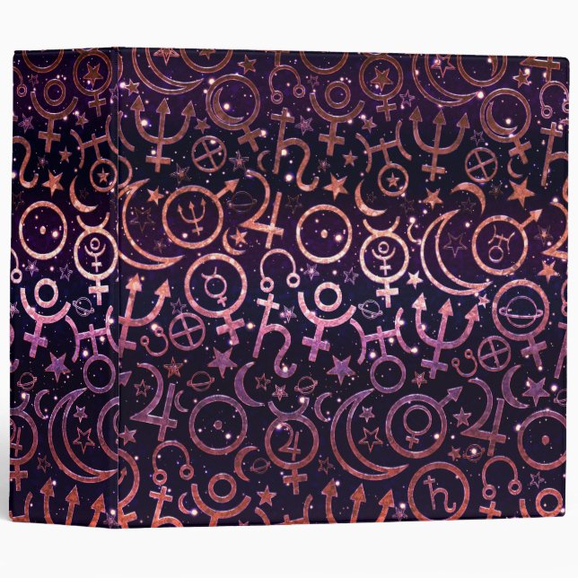 Purple Glittery Planetary Universe Space Planets 3 Ring Binder (Front/Spine)