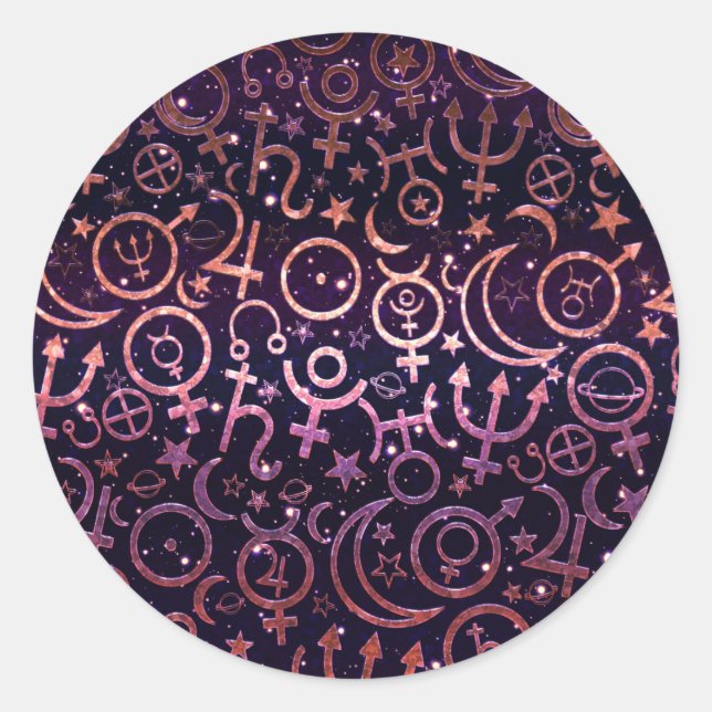Purple Glittery Planetary Universe Space Planets Classic Round Sticker (Front)