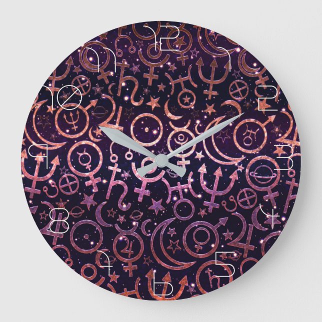 Purple Glittery Planetary Universe Space Planets Large Clock (Front)