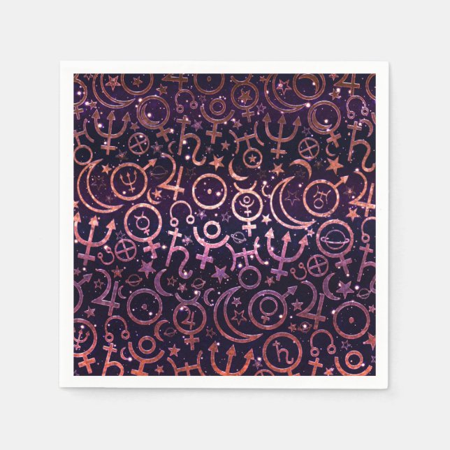 Purple Glittery Planetary Universe Space Planets Napkins (Front)
