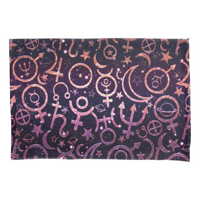 Purple Glittery Planetary Universe Space Planets Pillow Case (Front)