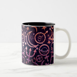 Purple Glittery Planetary Universe Space Planets Two-Tone Coffee Mug