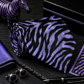 Purple Glittery Zebra Wild Animal Pattern Neck Tie