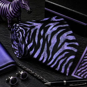Purple Glittery Zebra Wild Animal Pattern Neck Tie