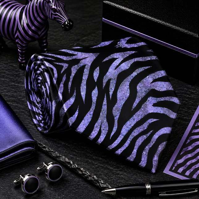 Purple Glittery Zebra Wild Animal Pattern Neck Tie (Creator Uploaded)