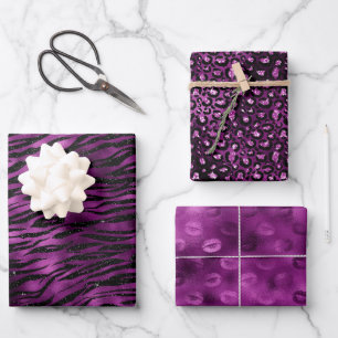 Purple Glitz Zebra Print Wrapping Paper Sheets