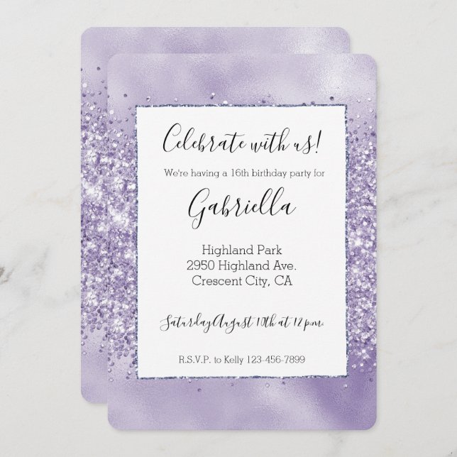 Purple Glitzy Glitter Invitation (Front/Back)