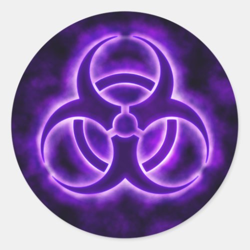 Purple Glow Biohazard Symbol Sticker