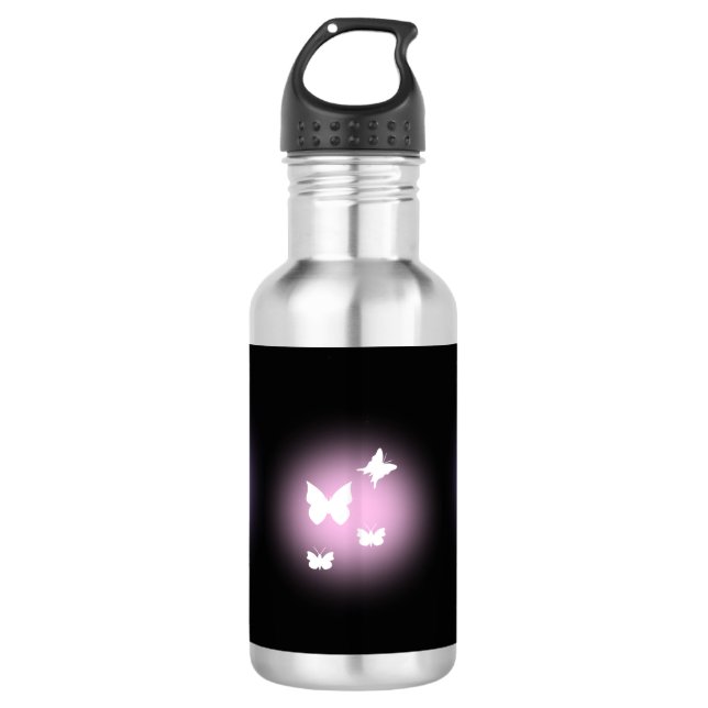 ✨ Purple Glow & Butterflies 18oz Stainless Steel Water Bottle (Front)