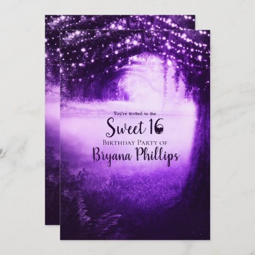 Purple Glow Forest  String Lights Sweet 16 Party Invitation