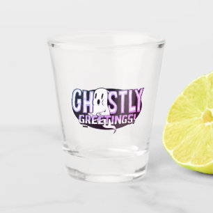 Purple Glow Ghostly Greetings Halloween Shot Glass