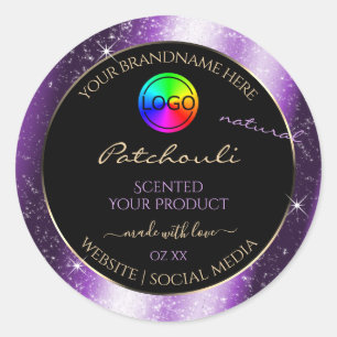 Purple Glow Glitter Frame Product Label with Logo