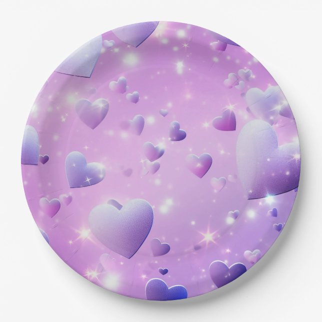 Purple Glow Heart  Paper Plates (Front)
