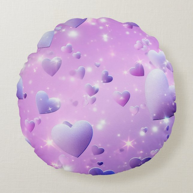 Purple Glow Heart Round Pillow (Front)