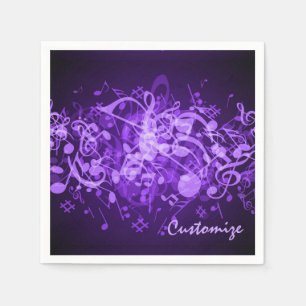 Purple Glow Music Notes Napkins