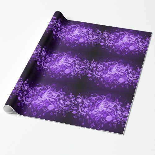 Purple Glow Music Notes Pattern Wrapping Paper