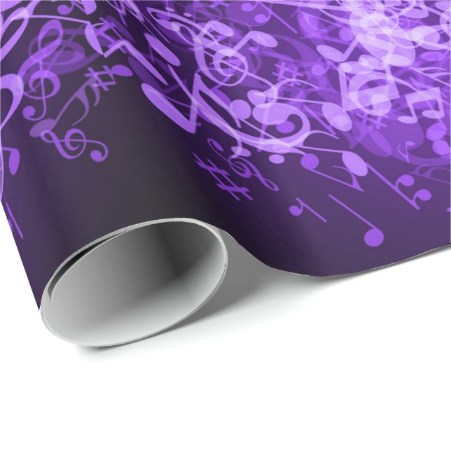 Purple Glow Music Notes Pattern Wrapping Paper (Roll Corner)