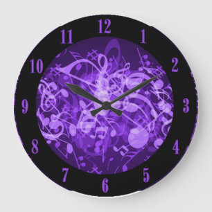 Purple Glow Music Notes Wall Clock