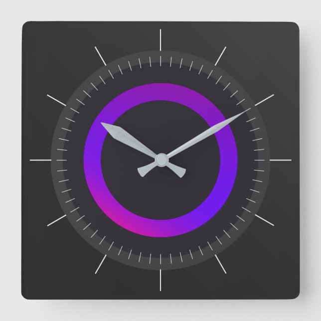 PURPLE GLOW RING | circle on black Square Wall Clock (Front)