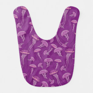 Purple glowing jelly fish pattern baby bib