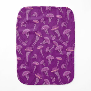 Purple glowing jelly fish pattern baby burp cloth