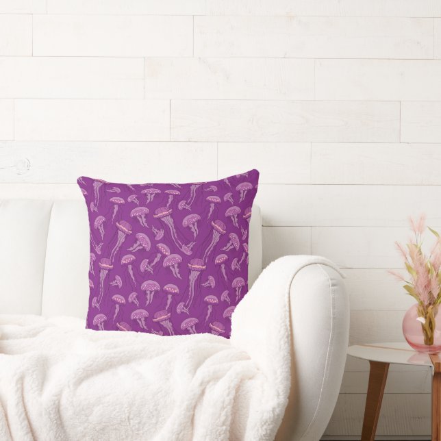 Purple glowing jelly fish pattern throw pillow (Couch)
